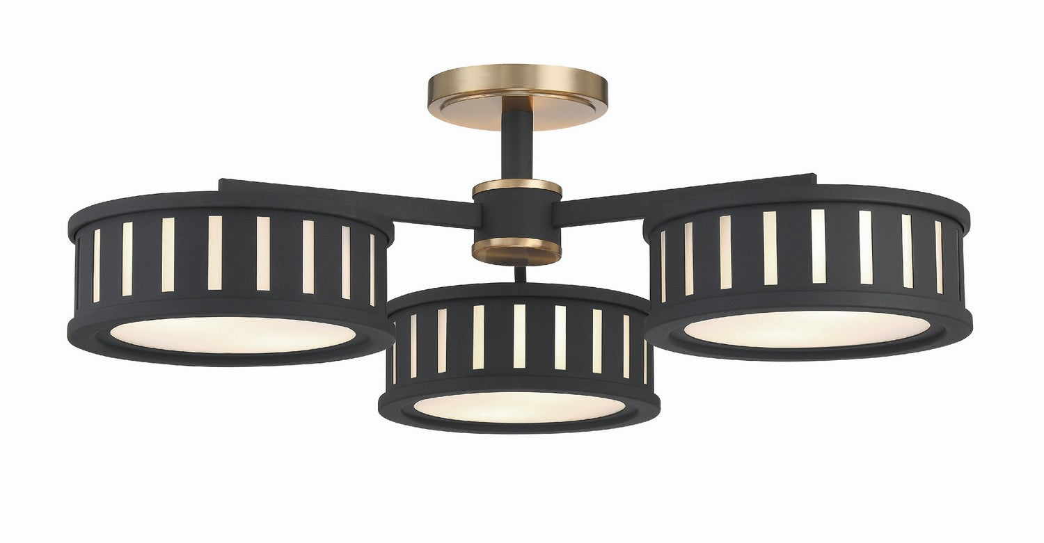 Kendal Six Light Semi Flush Mount in Vibrant Gold + Black Forged