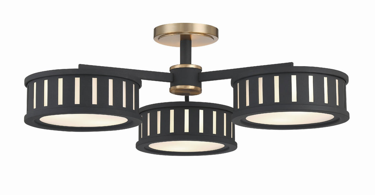 Kendal Six Light Semi Flush Mount in Vibrant Gold + Black Forged