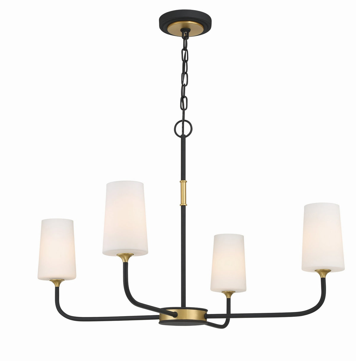 Niles Four Light Chandelier in Black Forged + Modern Gold