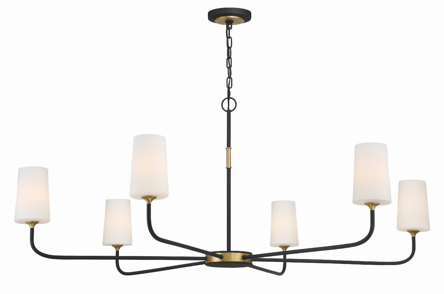 Niles Six Light Chandelier in Black Forged + Modern Gold