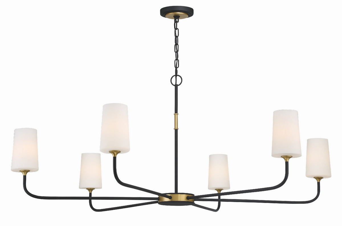 Niles Six Light Chandelier in Black Forged + Modern Gold