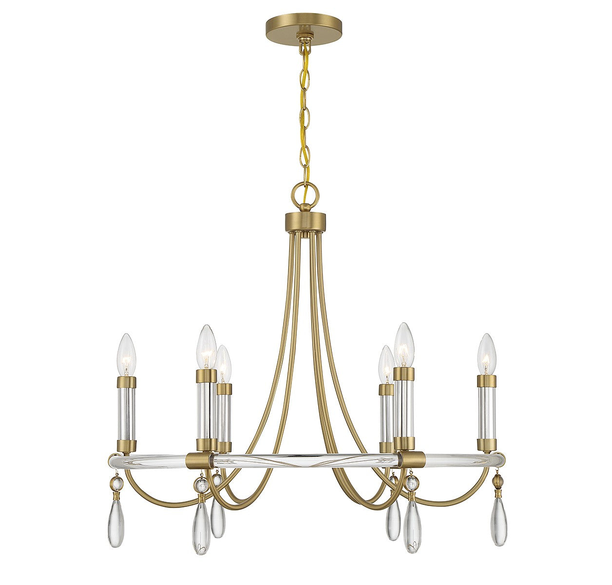 Mayfair Six Light Chandelier in Warm Brass and Chrome