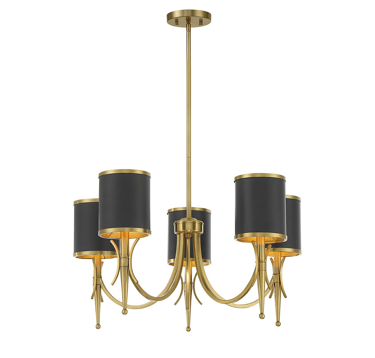 Quincy Five Light Chandelier in Matte Black w/Warm Brass