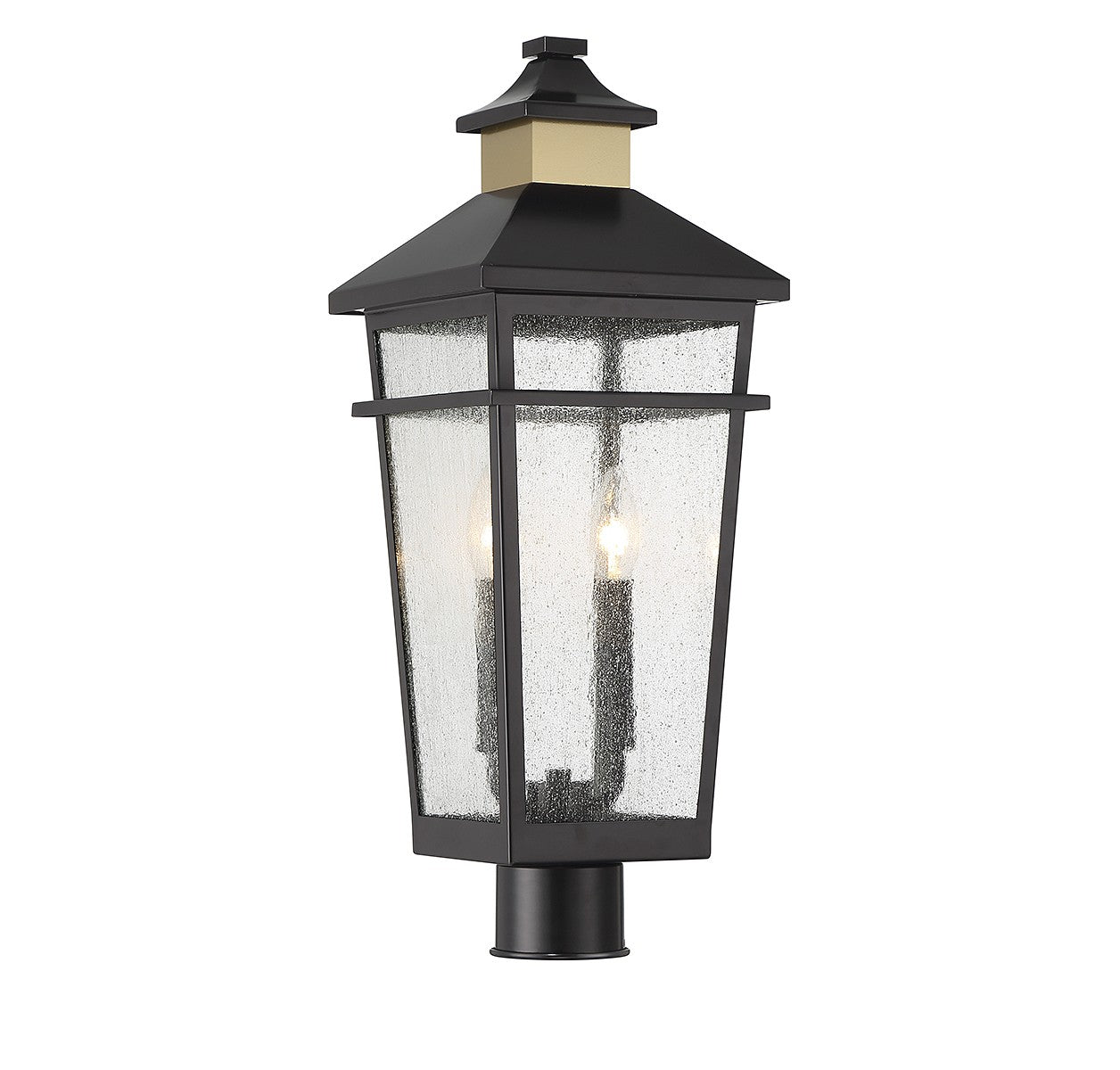 Lampadaire d'extérieur Kingsley à deux lumières en noir mat avec laiton chaud