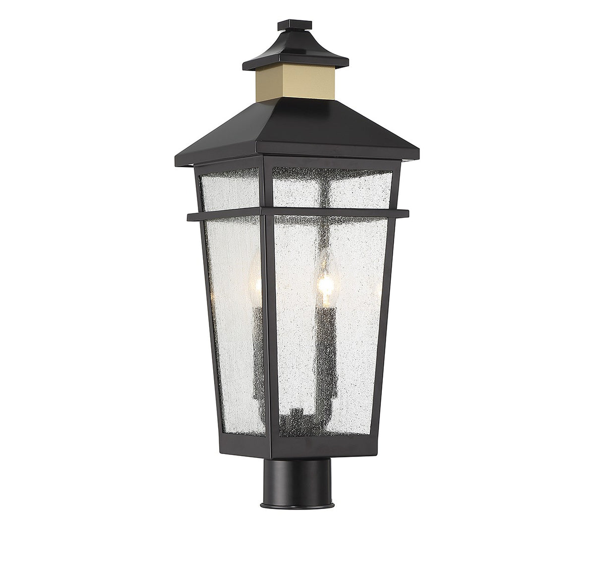 Kingsley Two Light Outdoor Post Lantern in Matte Black w/Warm Brass