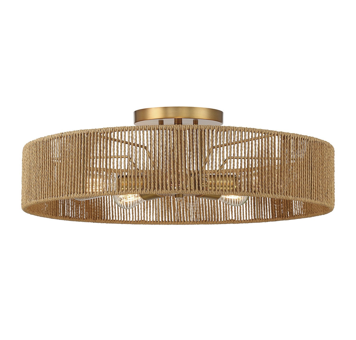 Ashe Five Light Semi Flush Mount in Warm Brass and Rope