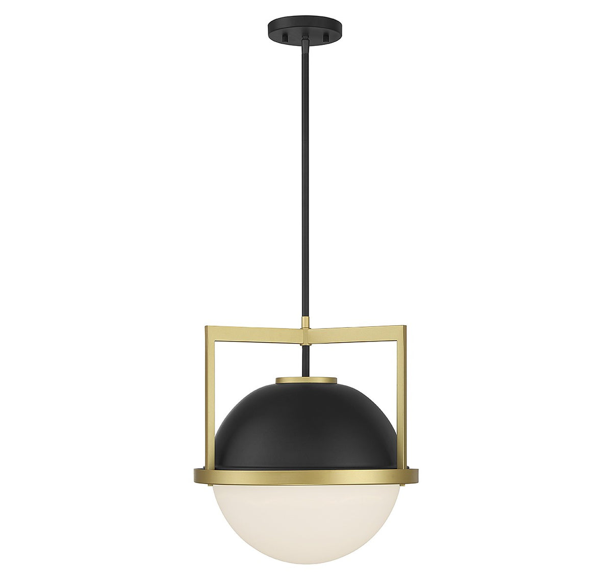 Suspension Carlyle un point lumineux, noir mat et laiton chaud