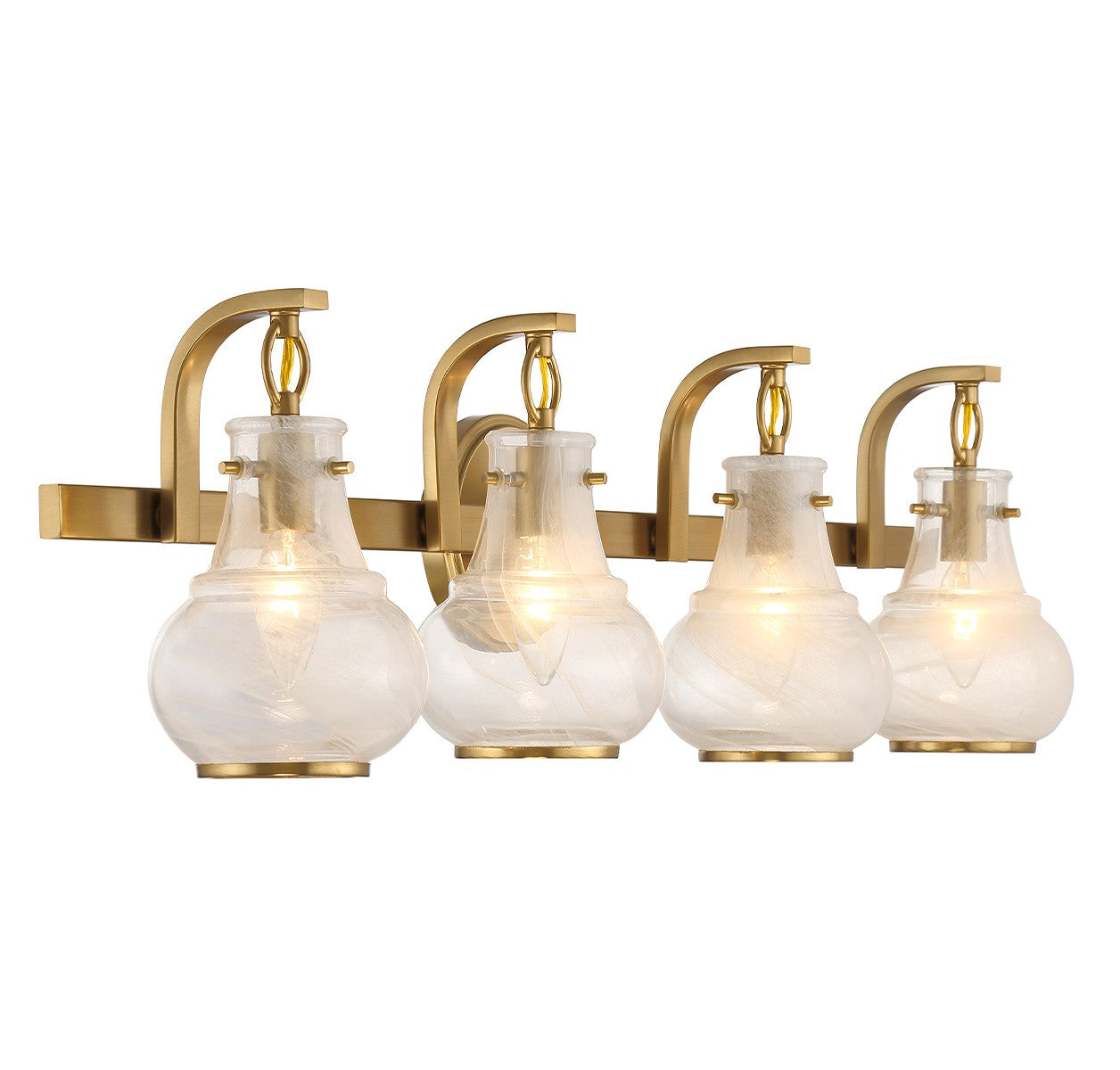 Réglette de salle de bain à quatre lampes Adams en laiton chaud