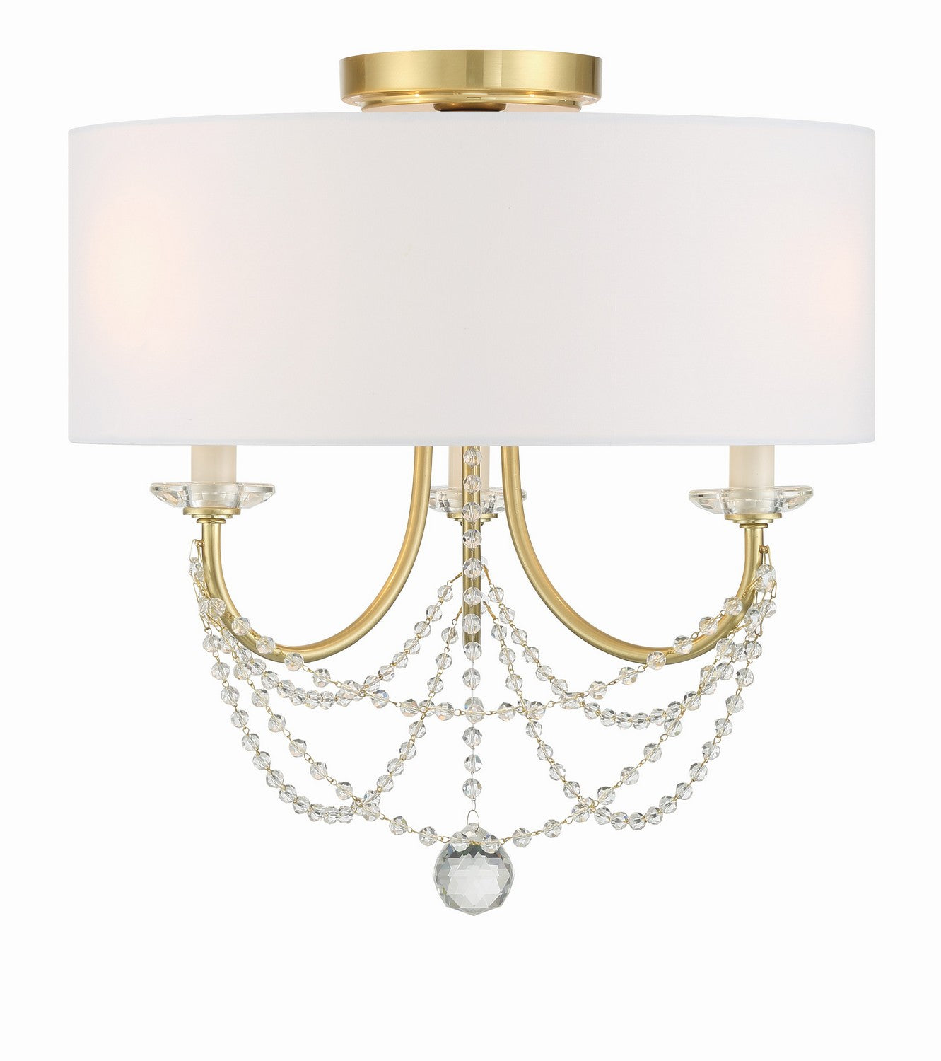 Delilah Three Light Semi Flush Mount in Aged Brass
