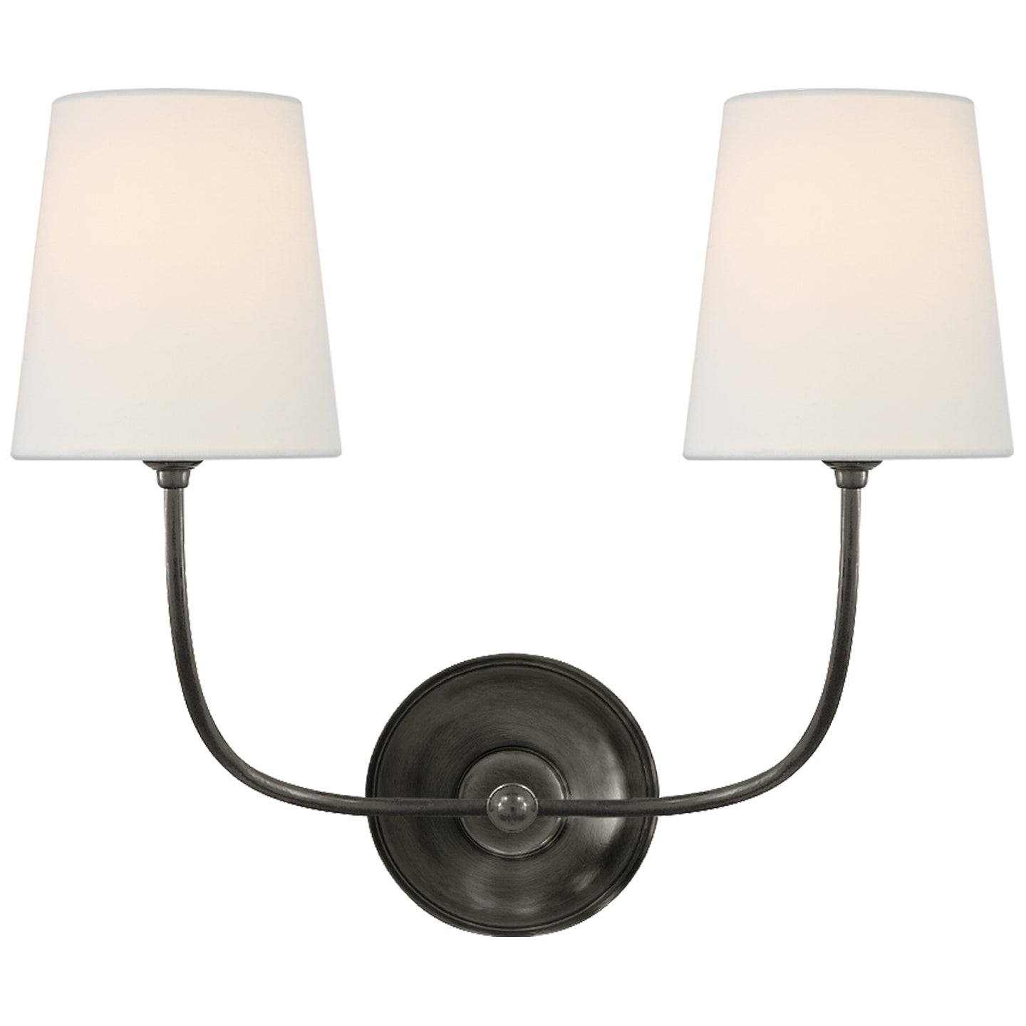 Vendome Double Sconce in Hand-Rubbed Antique Brass with Linen Shades/ TOB 2008HAB-L