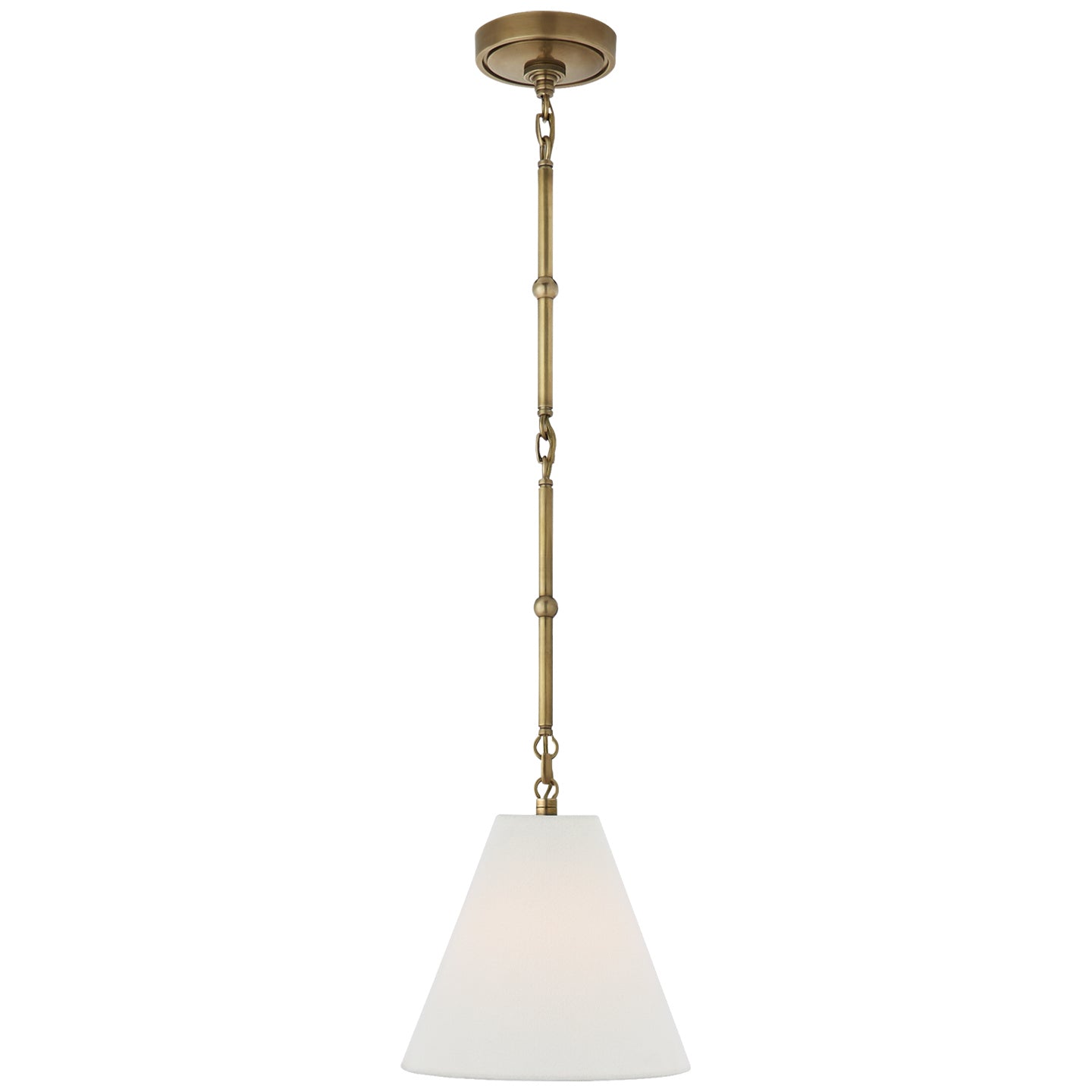 Goodman Small Hanging Light in Bronze and Hand-Rubbed Antique Brass with Linen Shade
