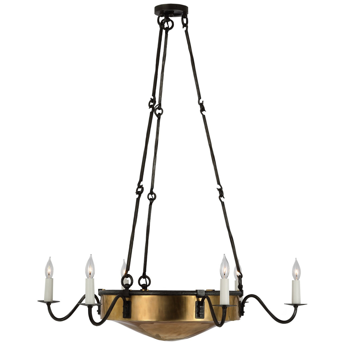 Ancram LED Chandelier in Natural Brass and Aged Iron