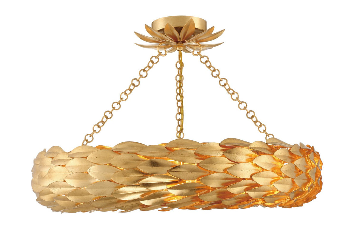 Broche Six Light Semi Flush Mount in Antique Gold