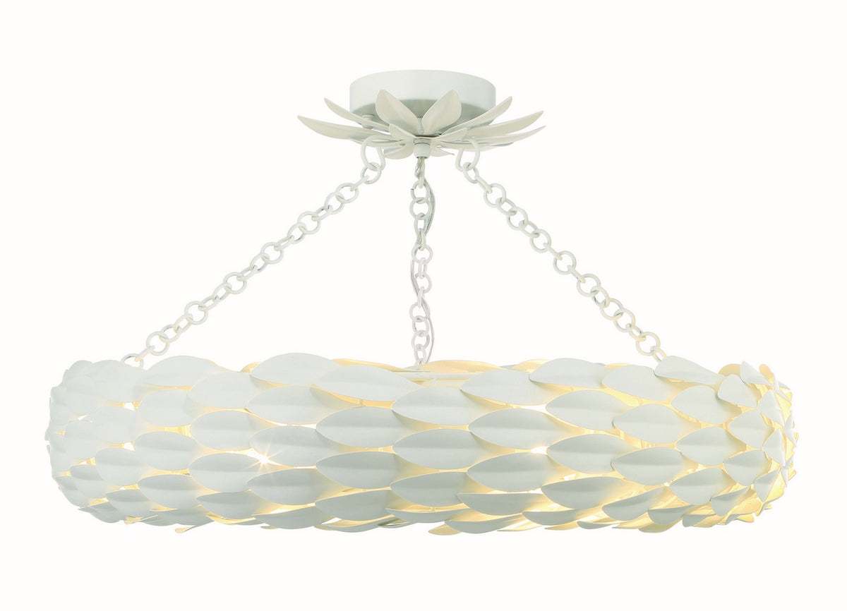 Broche Six Light Semi Flush Mount in Matte White