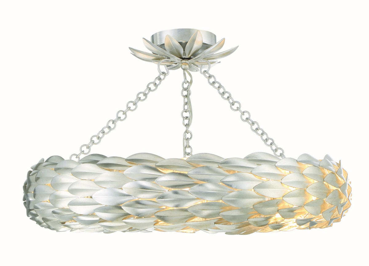 Broche Six Light Semi Flush Mount in Antique Silver