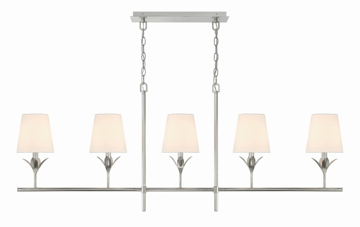 Broche Five Light Chandelier in Antique Silver