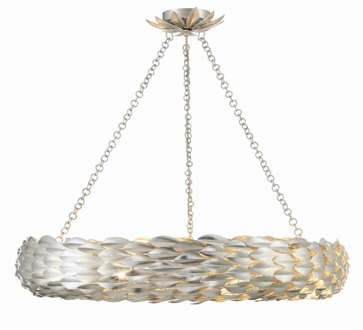 Broche Eight Light Pendant in Antique Silver