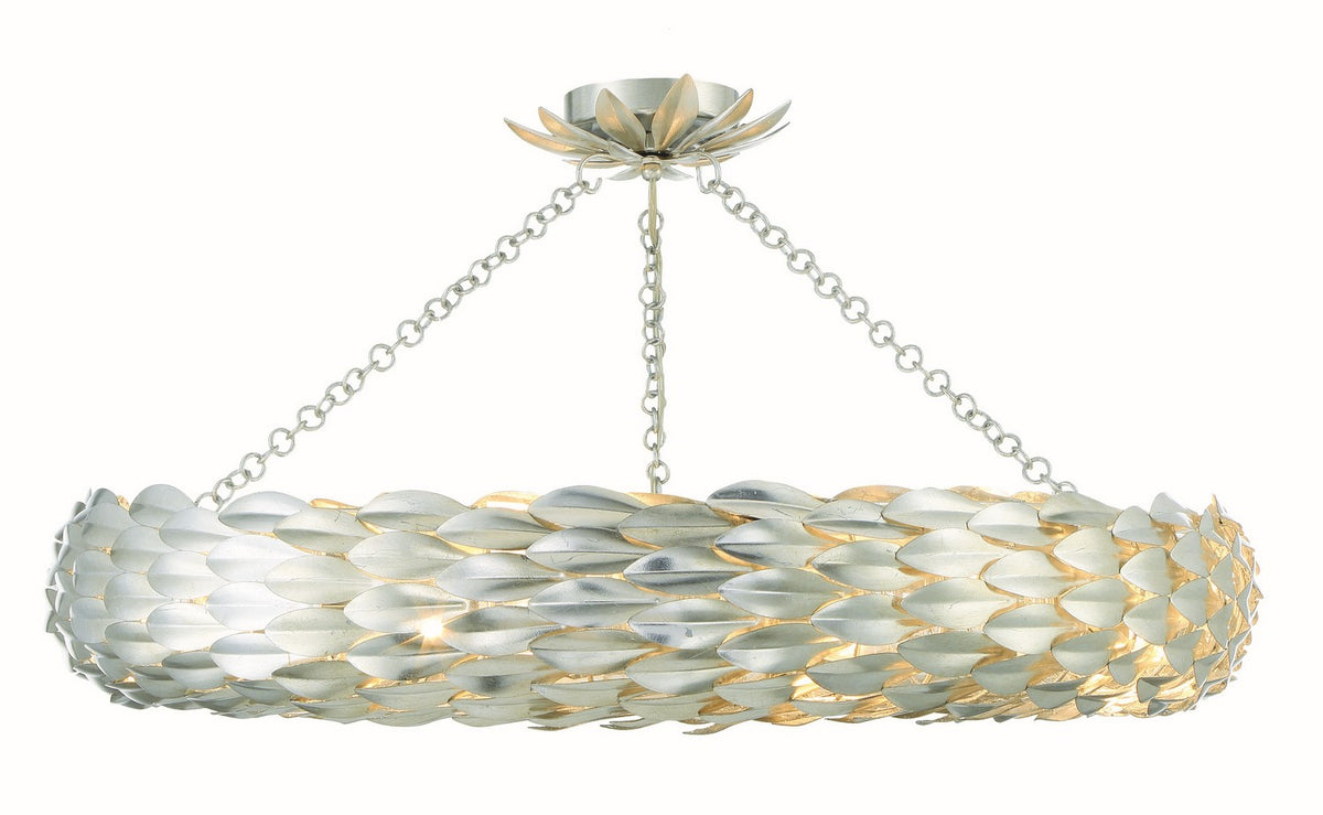 Broche Eight Light Semi Flush Mount in Antique Silver