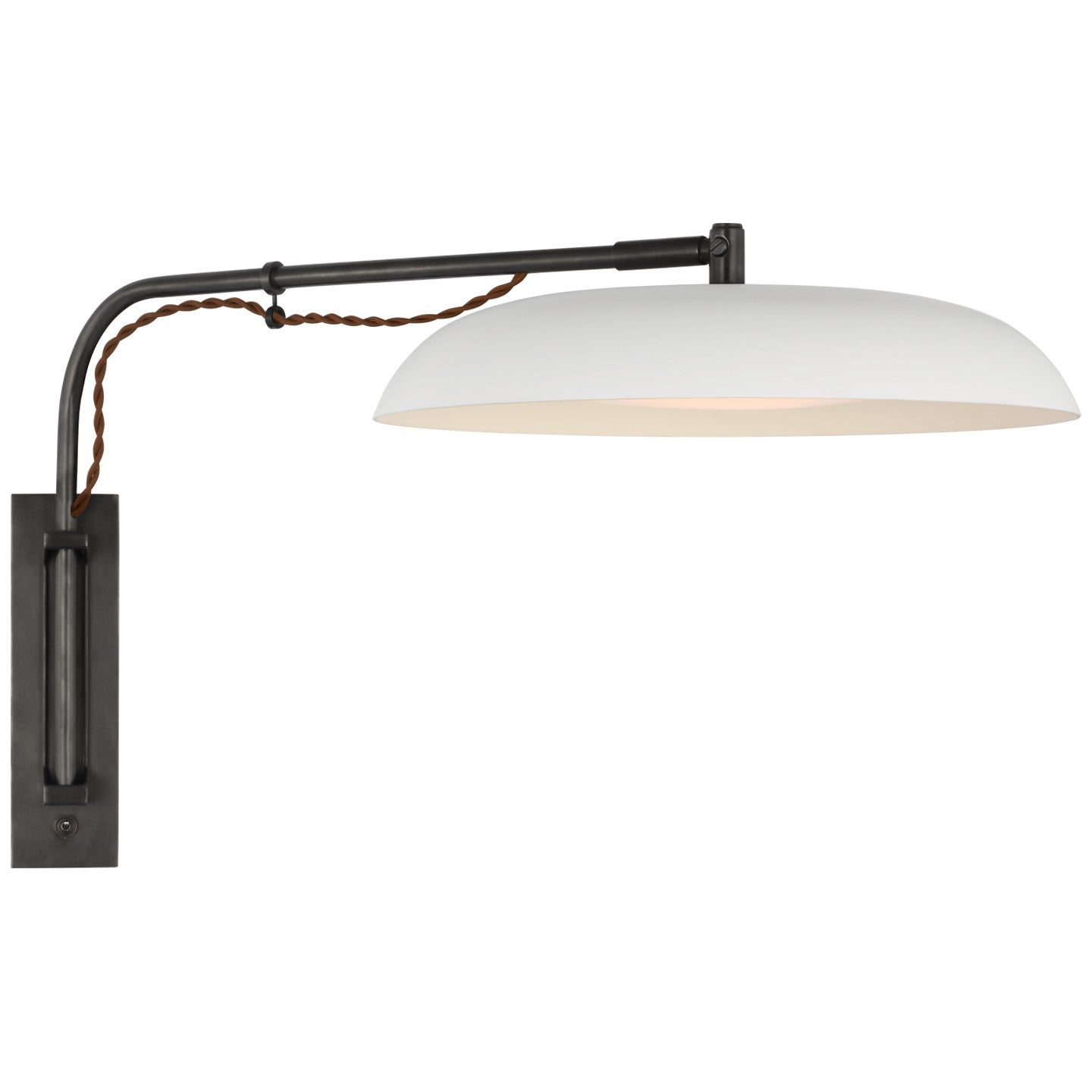 Cyrus Medium Articulating Wall Light in Bronze and White w/ White Glass