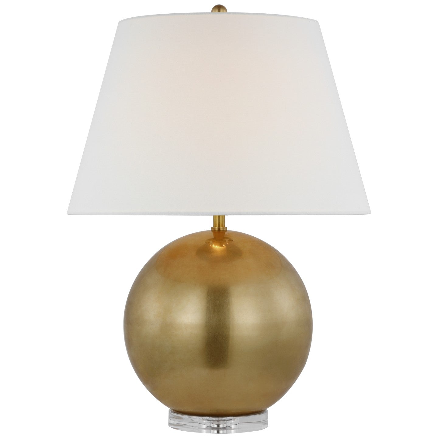 Balos Medium Table Lamp in Antique-Burnished Brass and Clear Glass with Linen Shade