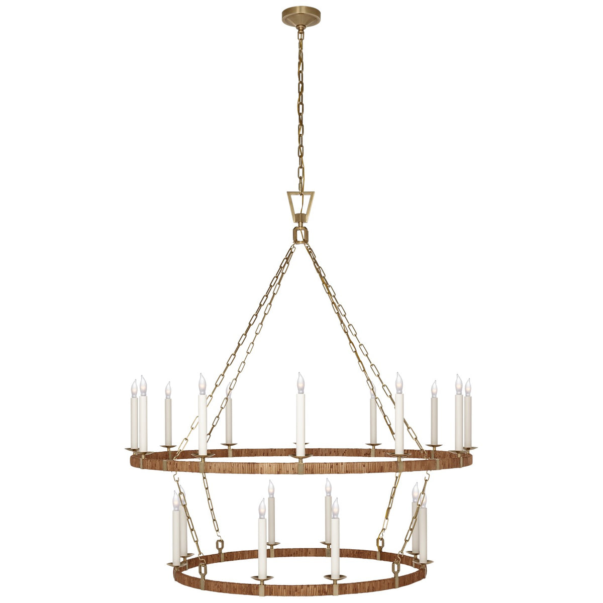 Darlana Wrapped LED Chandelier in Antique-Burnished Brass and Natural Rattan