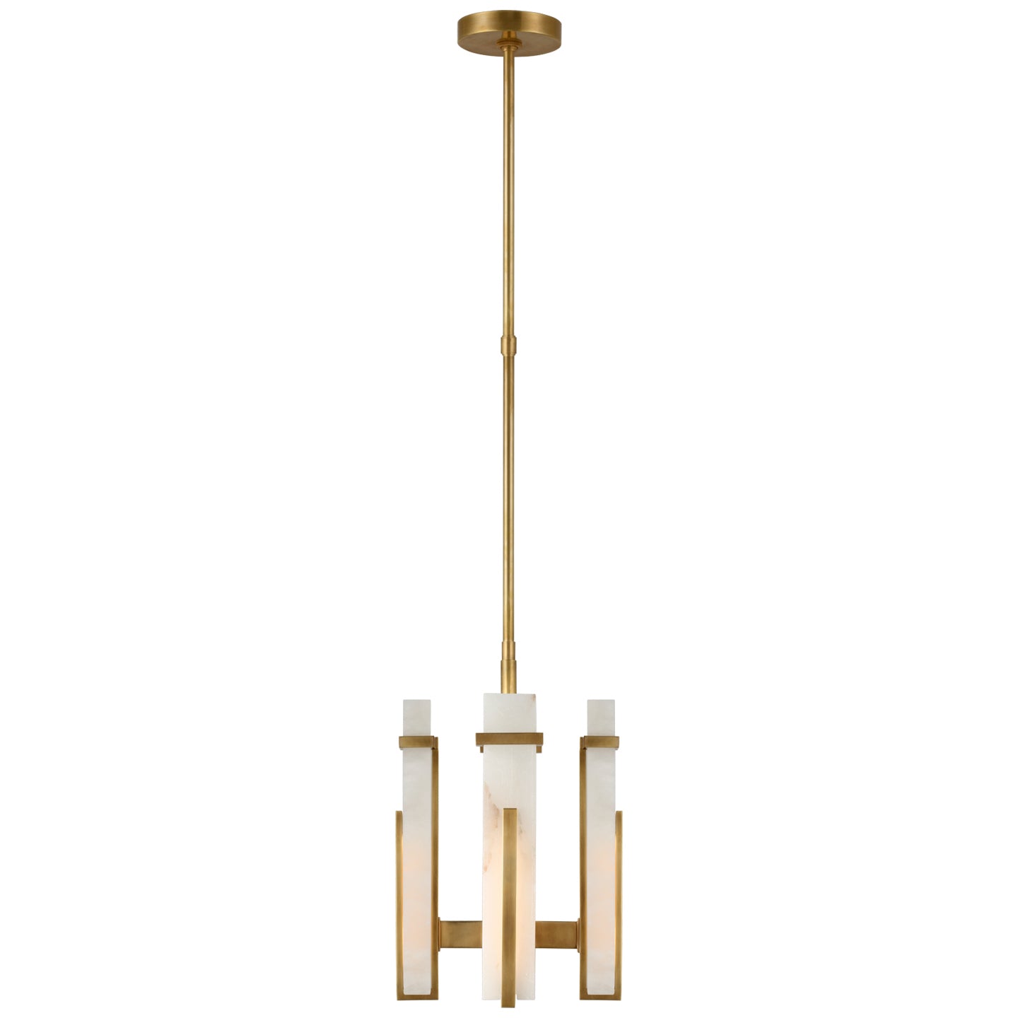 Malik Small Chandelier in Hand-Rubbed Antique Brass with Alabaster.