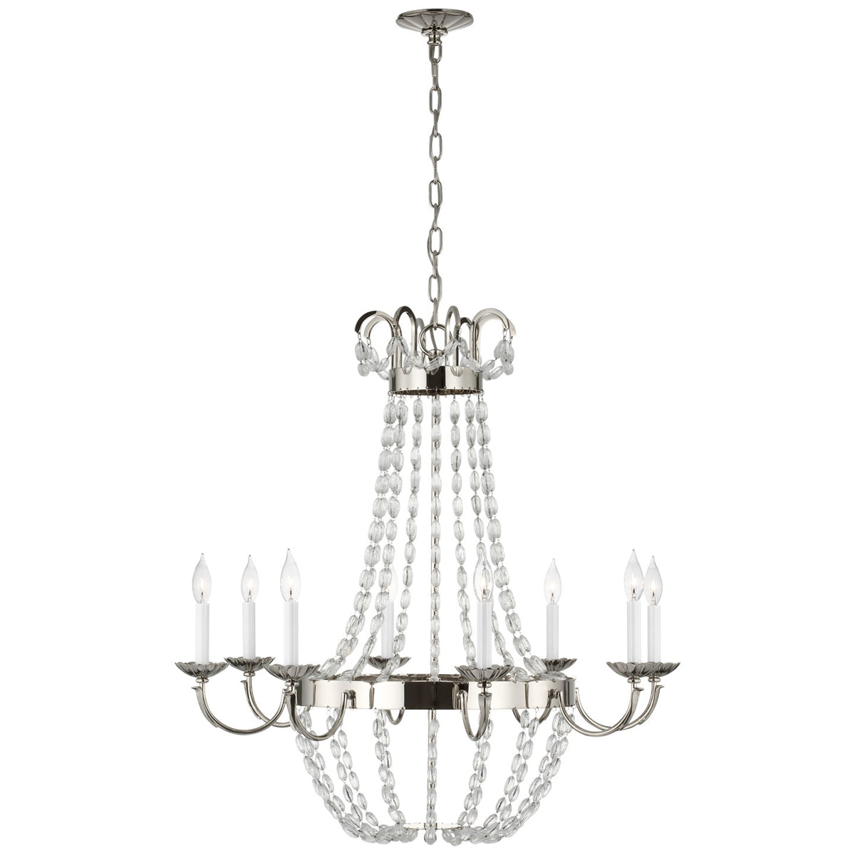 Paris Flea Market Eight Light Chandelier in Polished Nickel