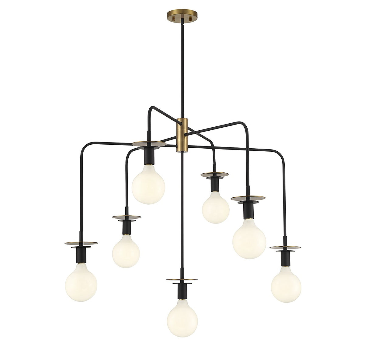 Godfrey Seven Light Chandelier in Matte Black w/ Warm Brass