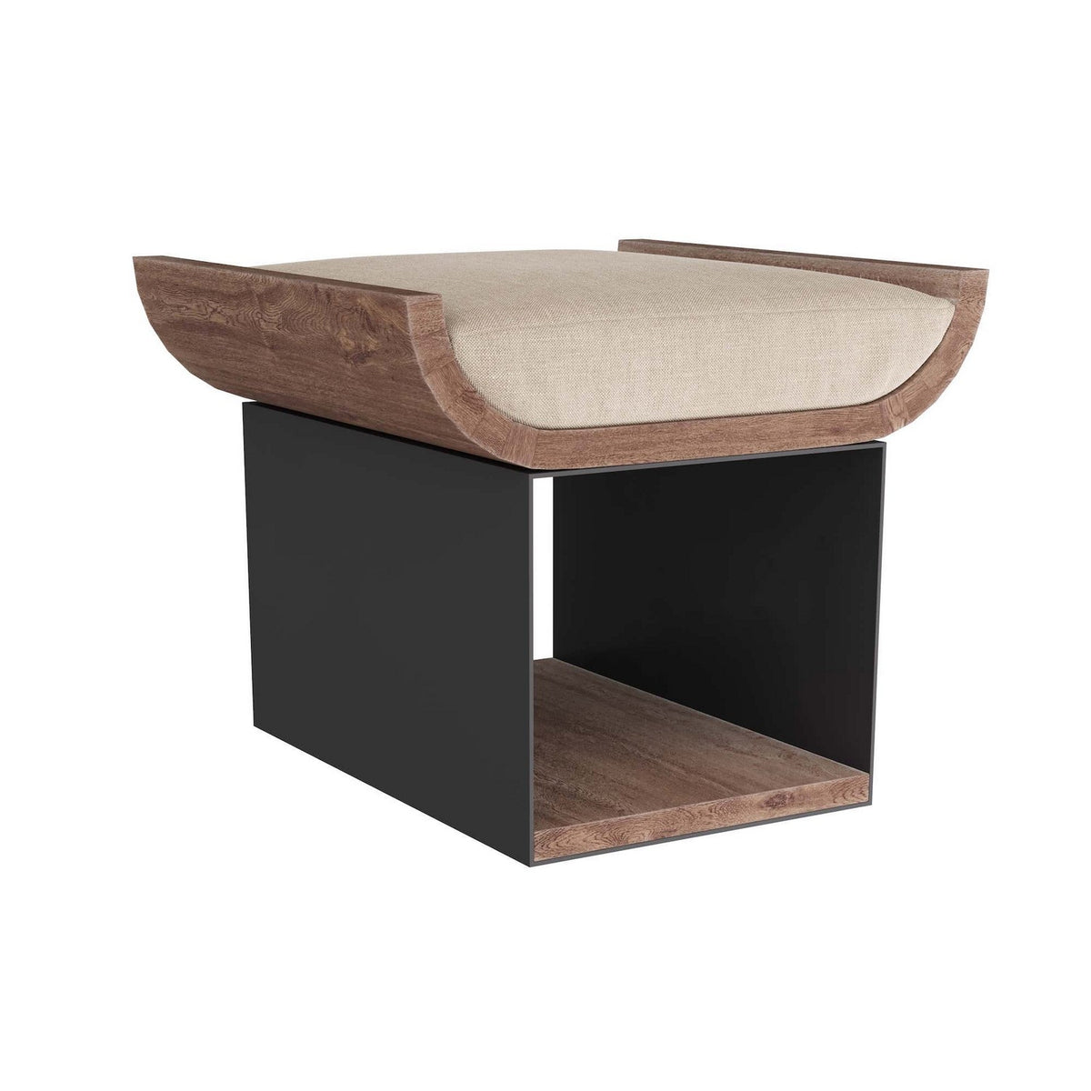 Tabouret Bookstack en lin naturel/bois blanchi/fer gris anthracite