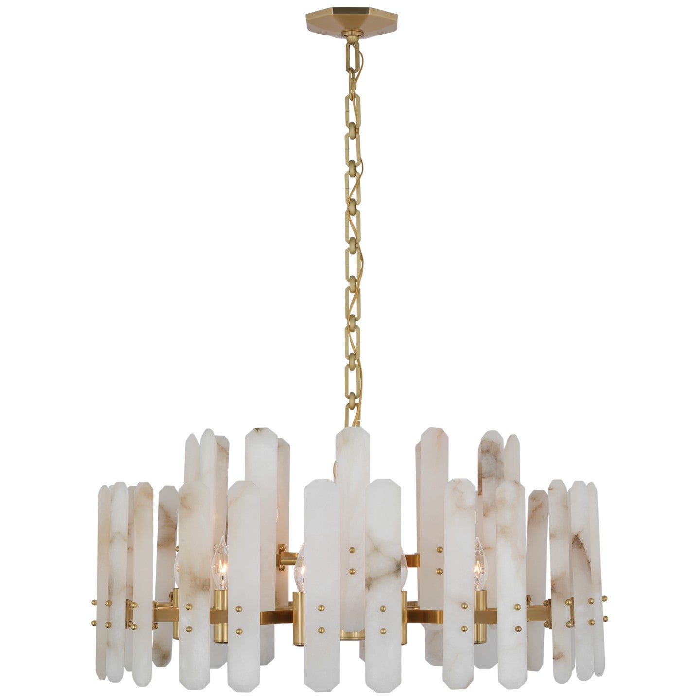 Bonnington Large Chandelier Hand-Rubbed Antique Brass with Alabaster