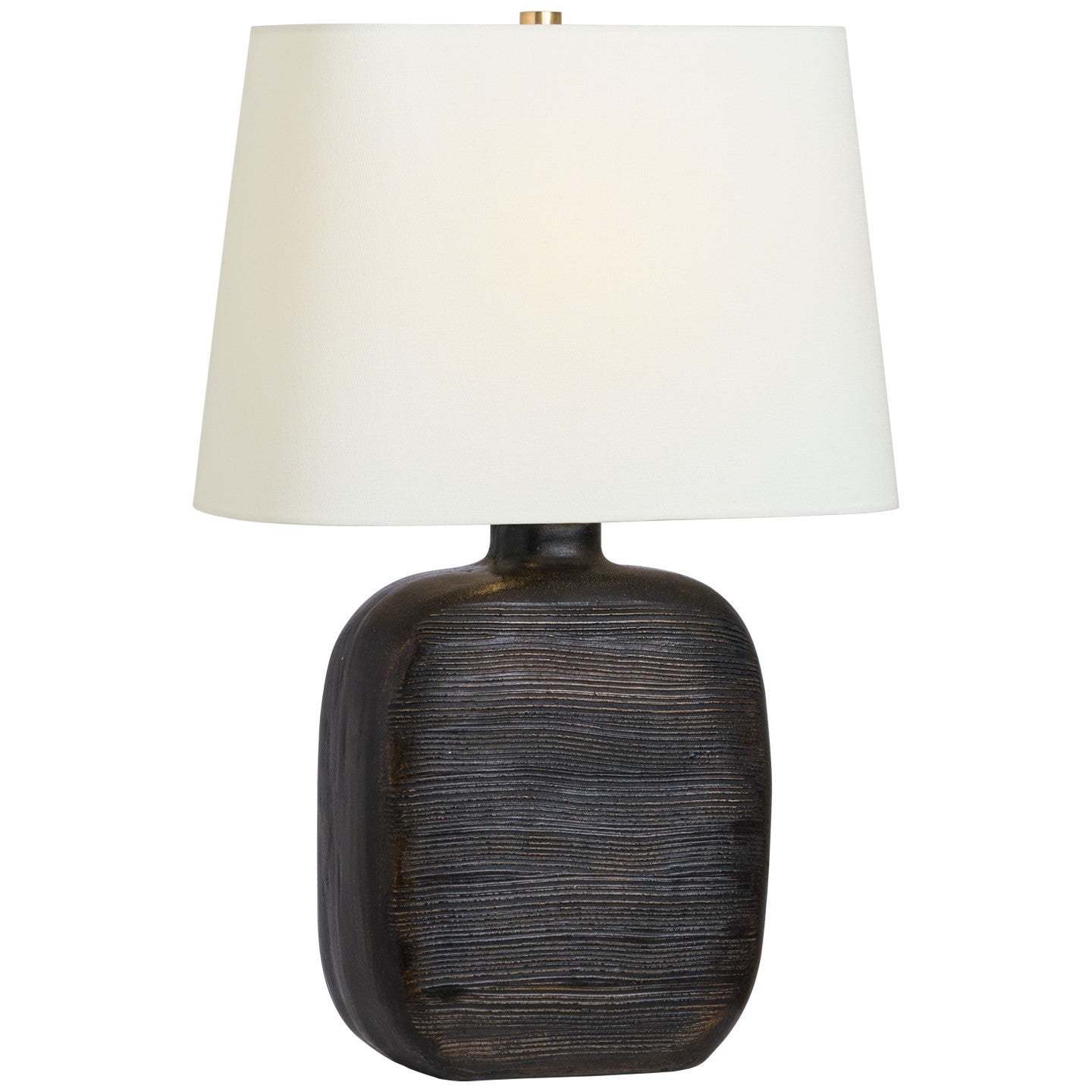 Pemba Large Combed Table Lamp in Chimney Black with Linen Shade
