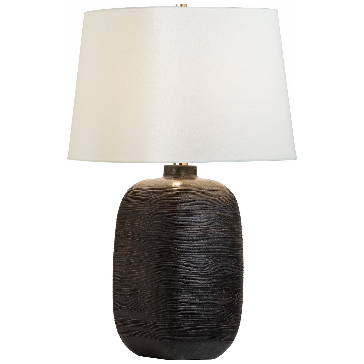 Pemba Large Combed Table Lamp in Chimney Black with Linen Shade