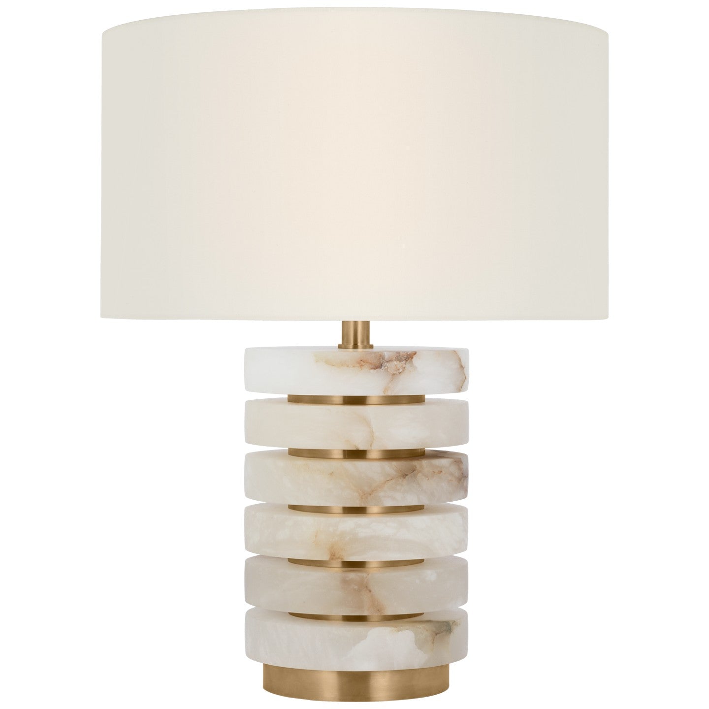 Diski med. table lamp in alabaster /hand rubbed antique brass , linen shade