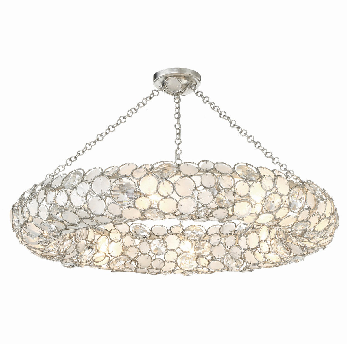 Palla Eight Light Semi Flush Mount in Antique Silver