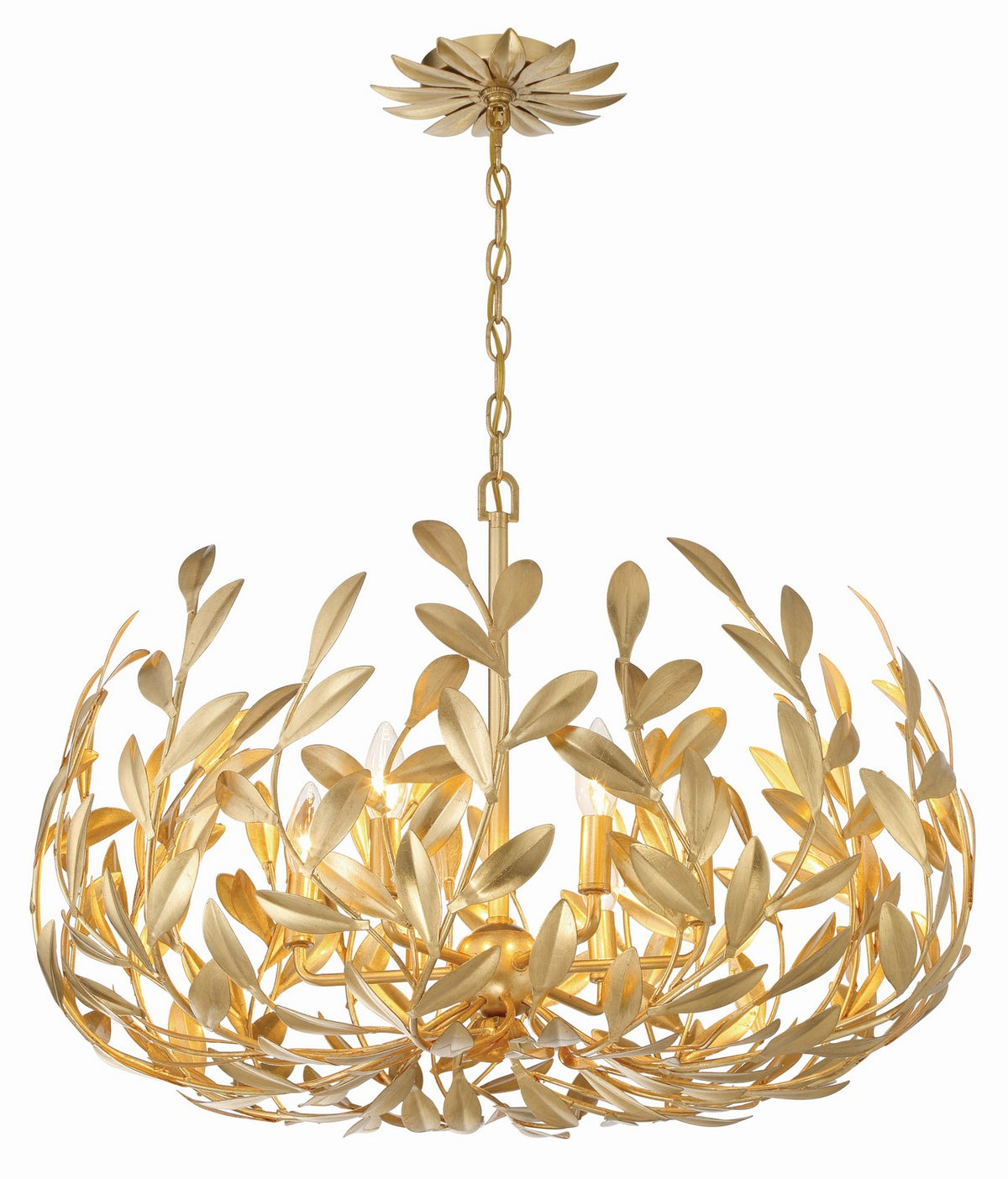 Broche Six Light Chandelier in Antique Gold