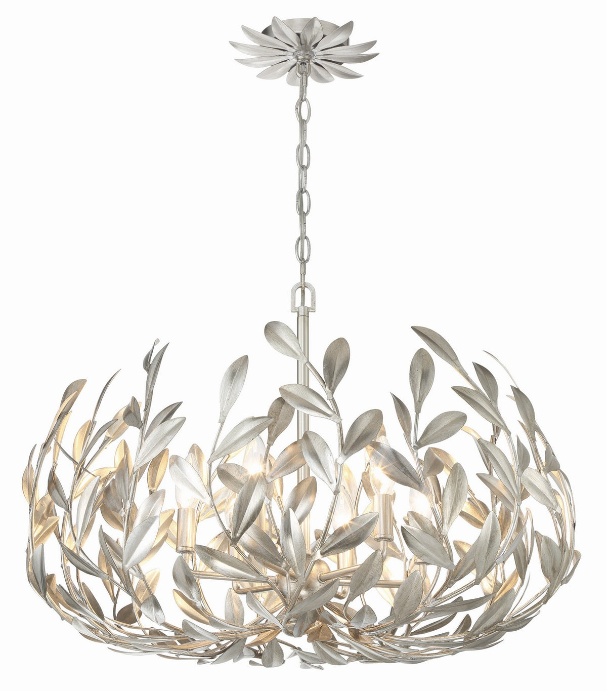 Broche Six Light Chandelier in Antique Silver