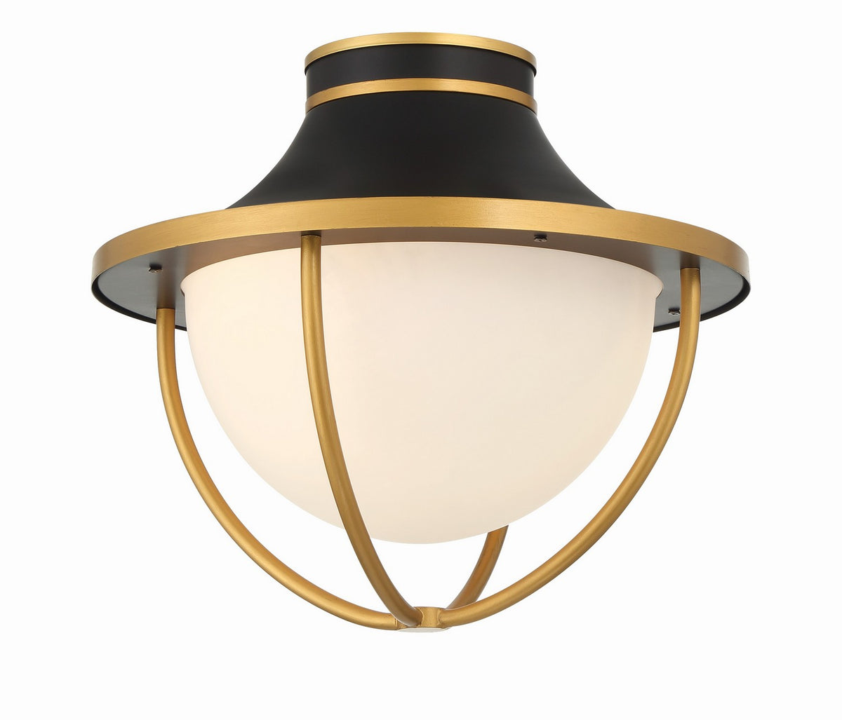 Atlas Two Light Outdoor Semi Flush Mount in Matte Black + Textured Gold
