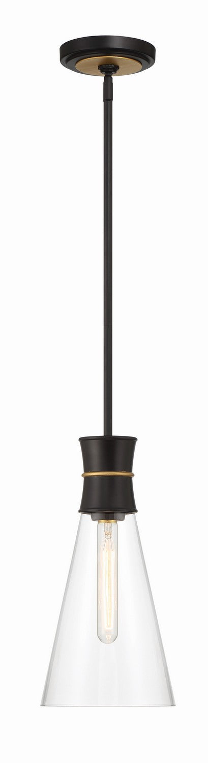 Quinn One Light Mini Pendant in Matte Black + Textured Gold