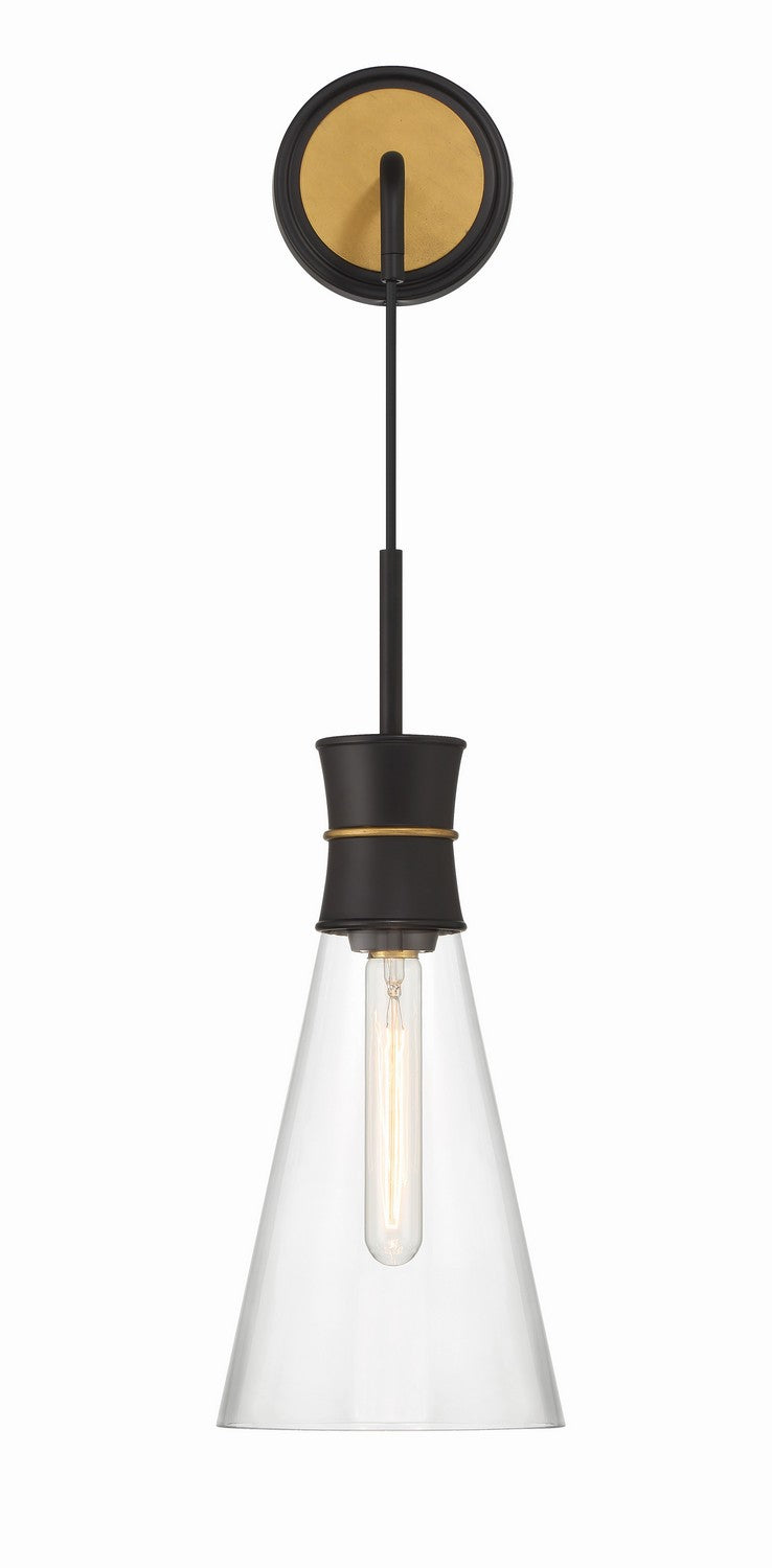 Quinn One Light Wall Sconce in Matte Black + Textured Gold