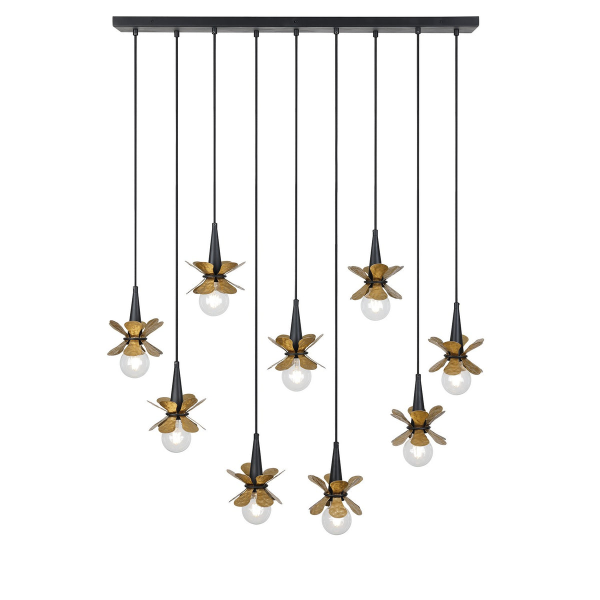Portinatx Nine Light Linear Chandelier in Satin Black w/Hammered Gold