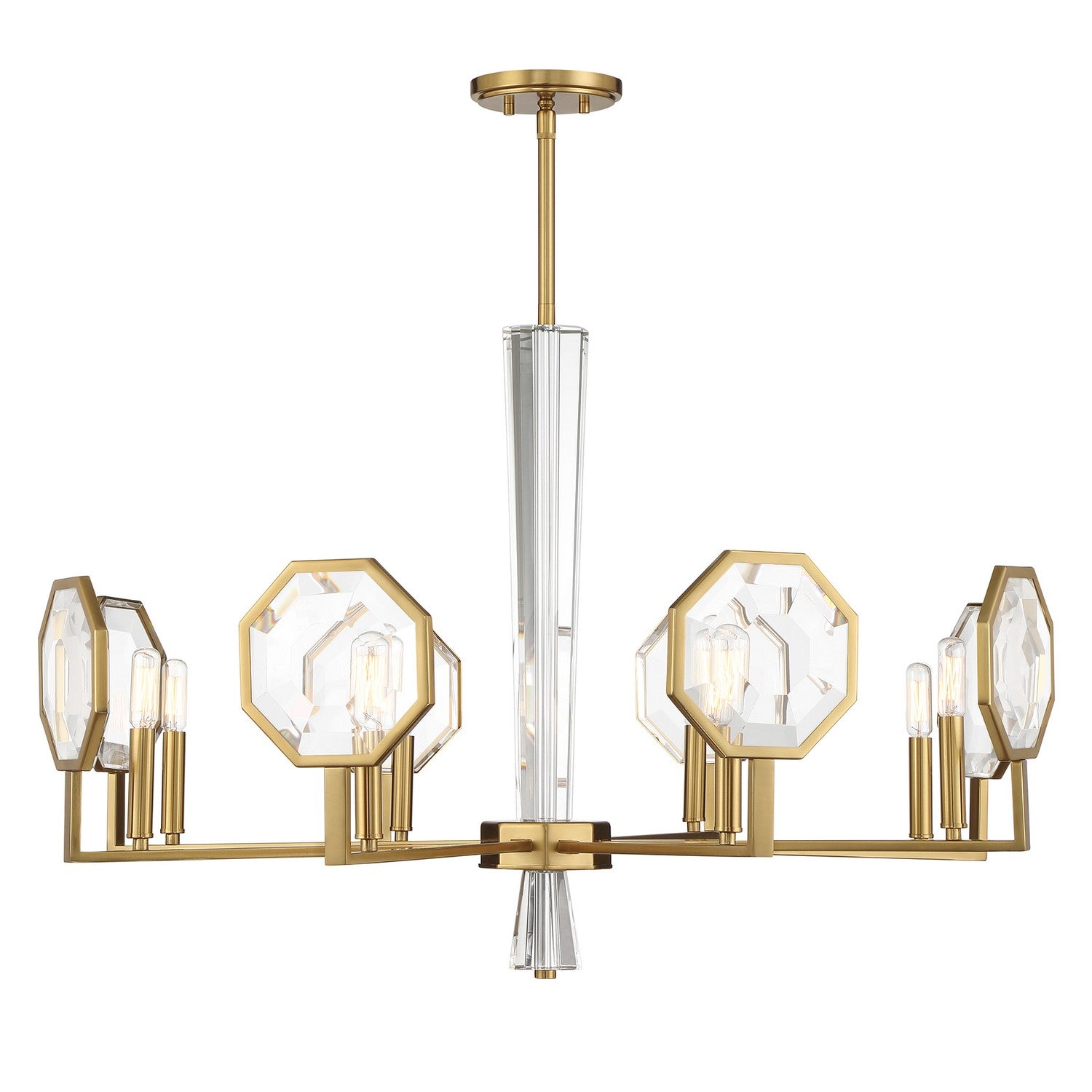 Lustre Leighton à huit lumières en laiton chaud
