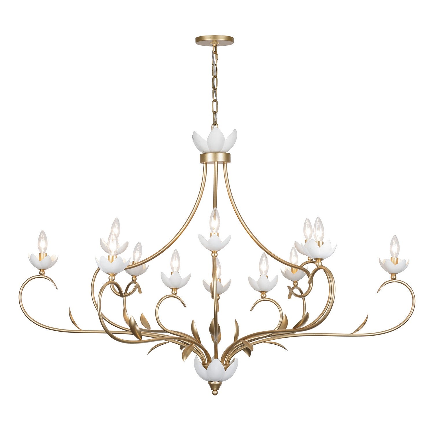 Lustre Muse à 12 lumières en or français et cachemire blanc