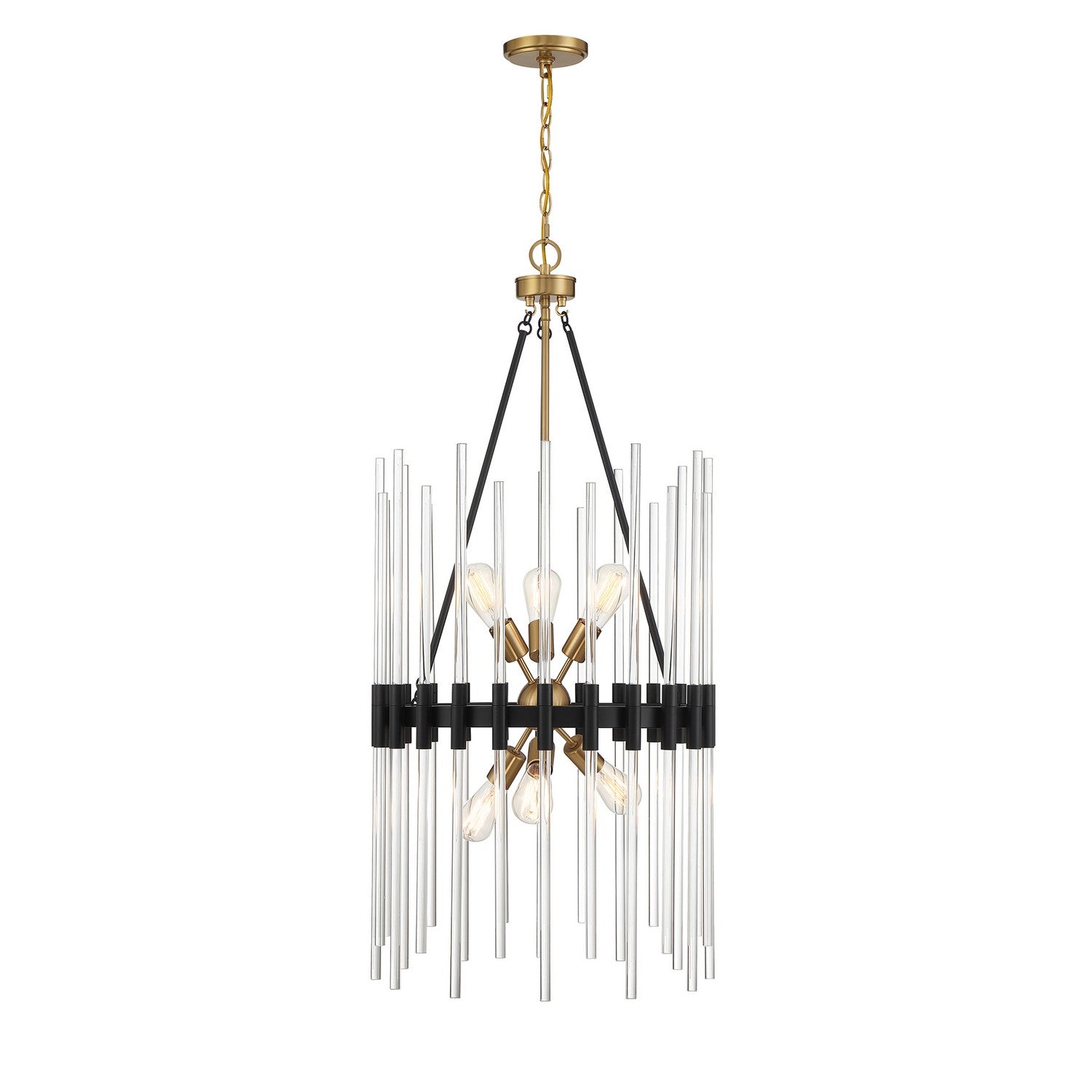 Suspension Santiago à six lumières, noir mat avec accents laiton chaud