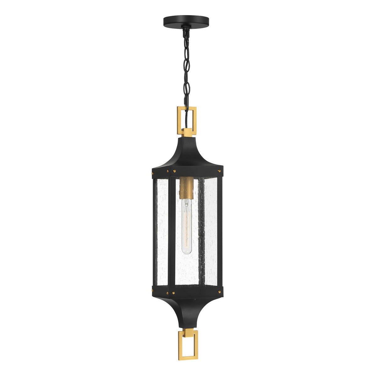 Glendale One Light Outdoor Hanging Lantern in Matte Black/Weathered Brushed Brass