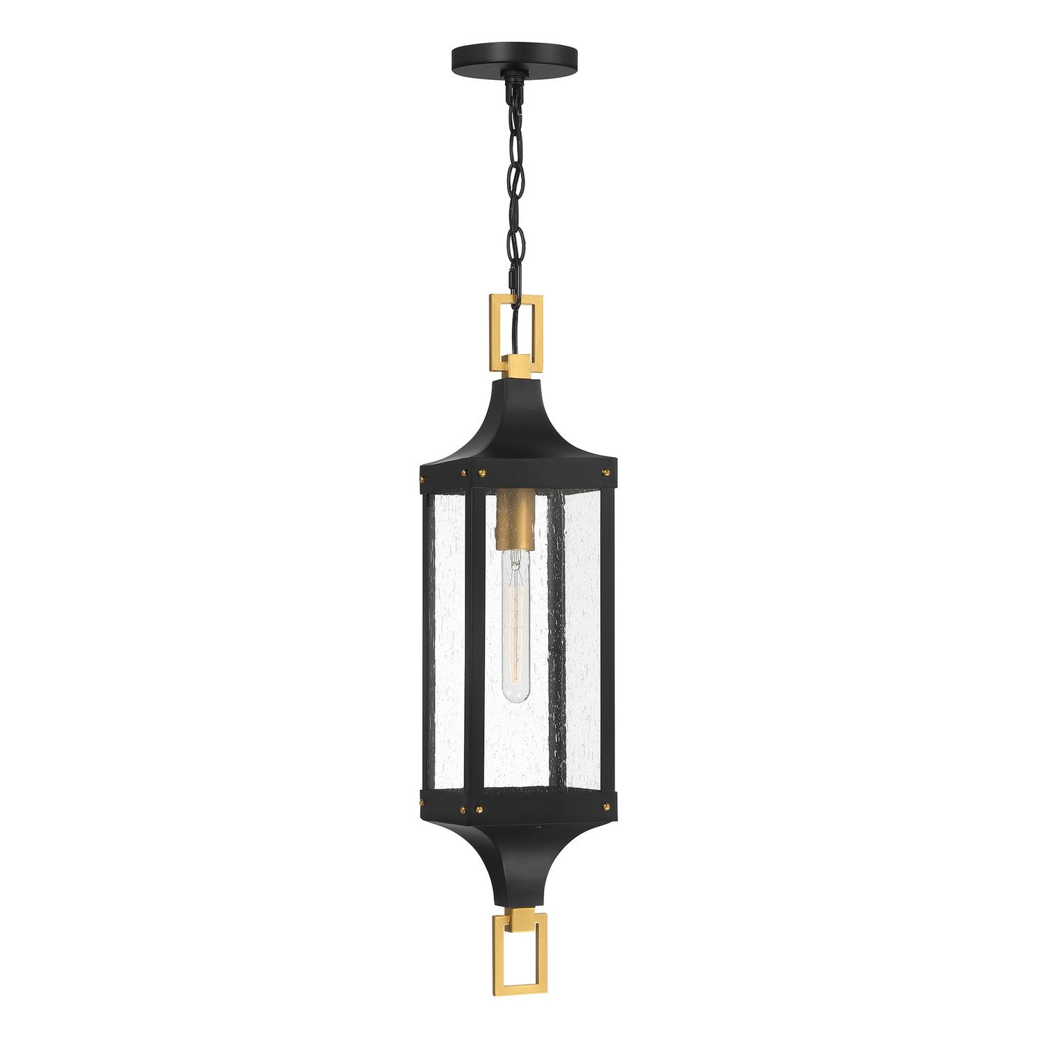 Lanterne suspendue d'extérieur Glendale One Light en noir mat et laiton brossé patiné