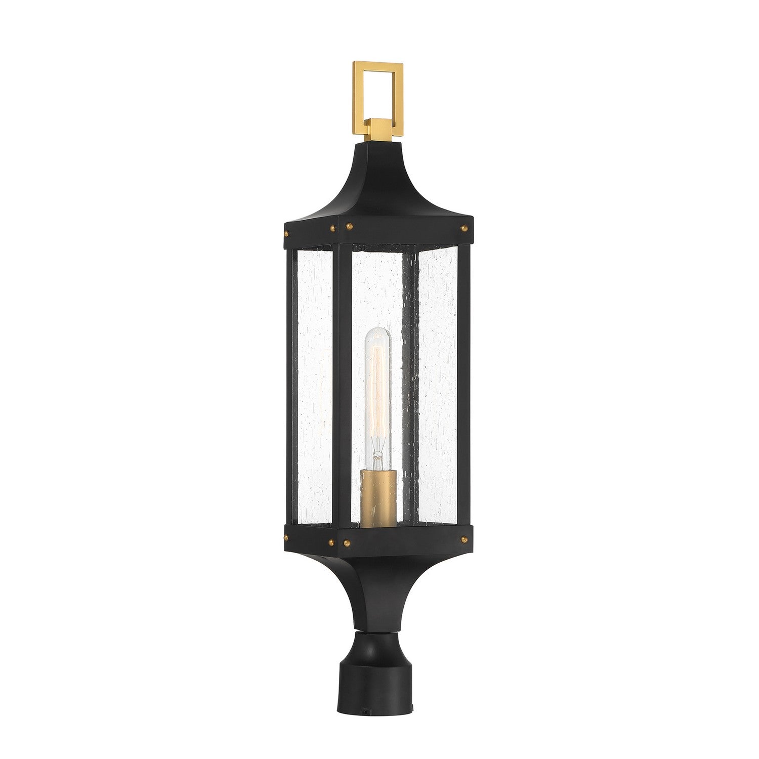 Glendale One Light Outdoor Post Lantern in Matte Black and Weathered Brushed Brass