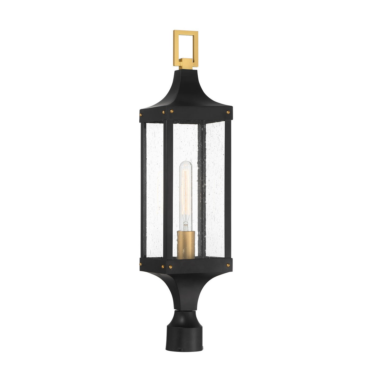 Lampadaire d'extérieur Glendale à une lumière en noir mat et laiton brossé vieilli