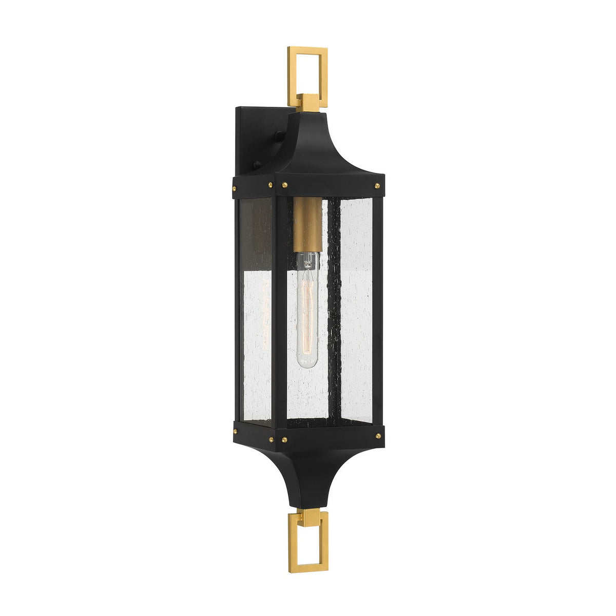 Glendale One Light Outdoor Wall Lantern in Matte Black/Weathered Brushed Brass