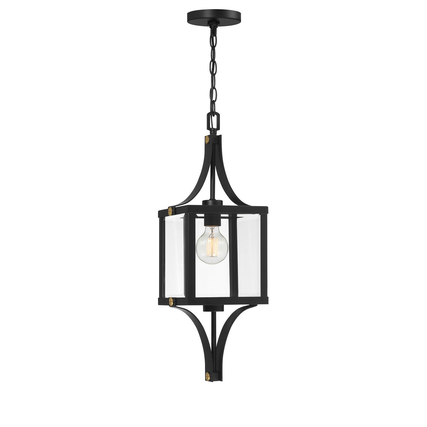 Raeburn One Light Outdoor Hanging Lantern in Matte Black and Weathered Brushed Brass