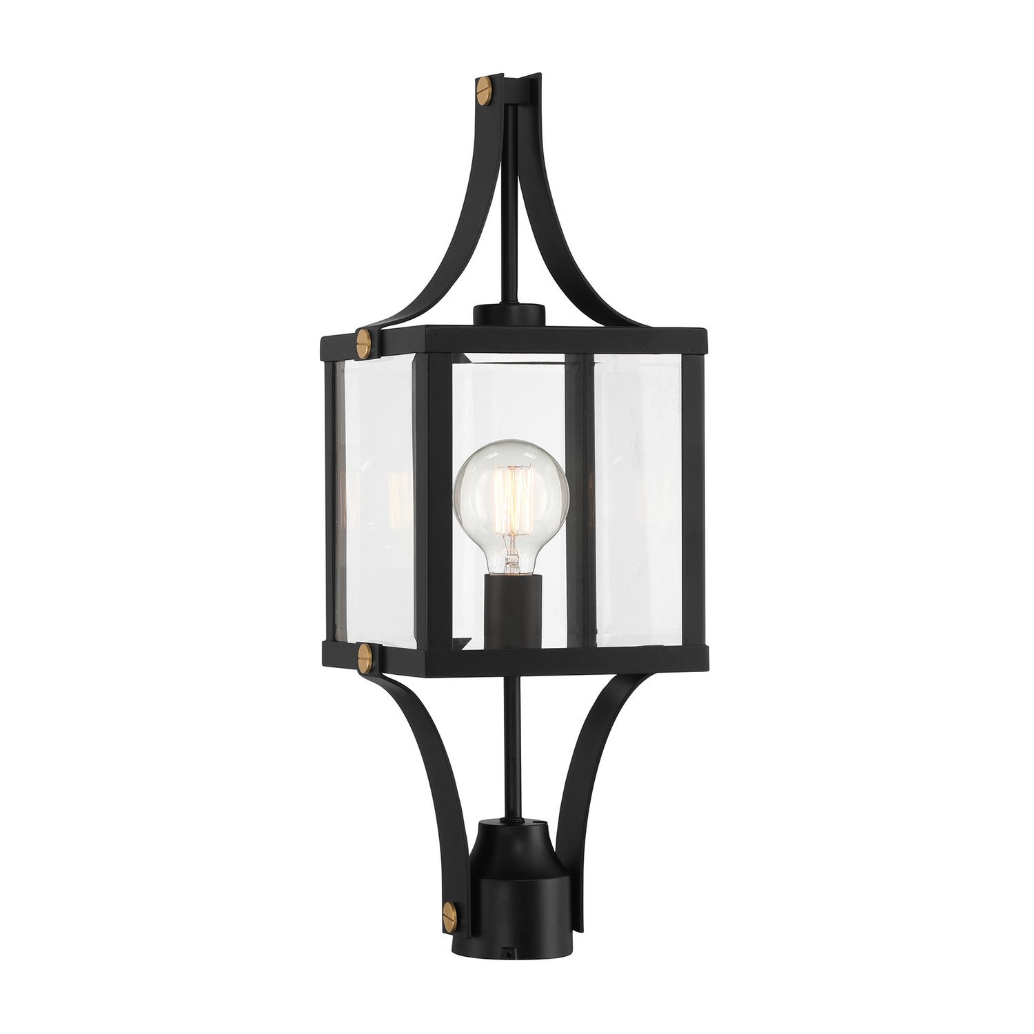 Raeburn One Light Outdoor Post Lantern in Matte Black and Weathered Brushed Brass